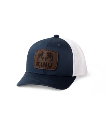 Youth Leather Patch Mesh Back Hat | Navy/White